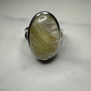 Sterling Silver‎ 925 Rutilated Quartz Ring Statement Oval Gemstone Unique